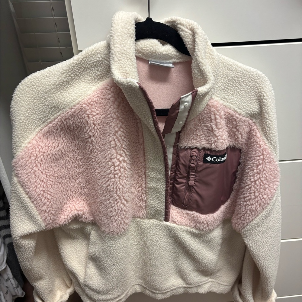 Columbia Cream and Pink Fleece Jacket
